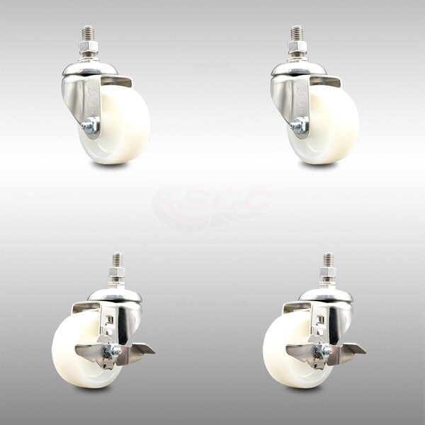 Service Caster 3 Inch 316SS Nylon Wheel Swivel 10mm Threaded Stem Caster Brakes SCC, 2PK SCC-SS316TS20S314-NYS-M1015-2-TLB-2 - main